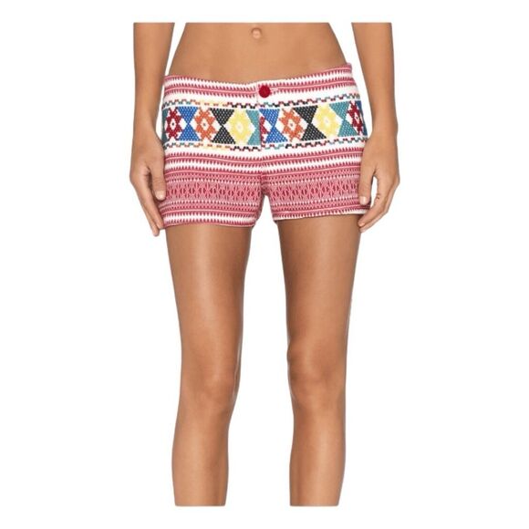 Tigerlily Embroidered Uluaki Shorts Red White Blue Yellow Weave Knit Mid-Rise 4 - Picture 1 of 13